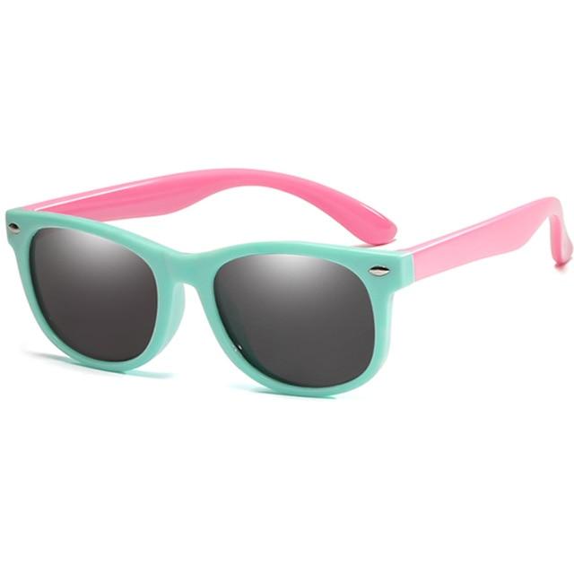 Vivid Harmony: Kids' Polarized Sunglasses in Green & Pink with