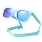 Baby Sunglasses:Trendy Green-Framed Sunglasses with Blue Mirrored Lenses, Adjustable Strap, Ideal for 0-24 Months