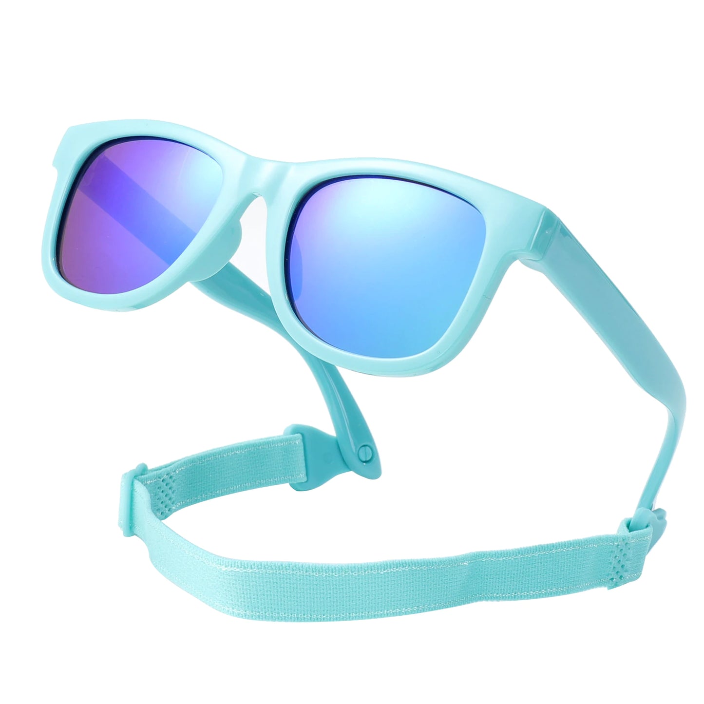 Baby Sunglasses Green Frame with Blue Mirrored Lenses 0-24 Months With Adjustable Strap