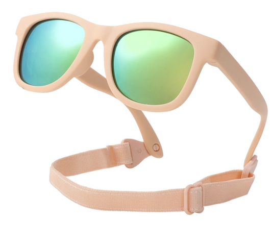 Baby Sunglasses: Adorable Pink-Framed Sunglasses with Gold Mirror Lenses, Adjustable Strap, Perfect for 0-24 Months
