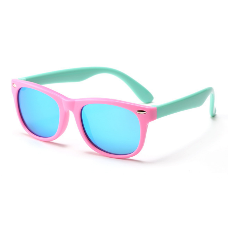 Green & Pink with Blue Lenses Bendable Flexible Kids Polarized Sunglasses - Jelly Specs green-pink-with-blue-lenses-bendable-flexible-kids-polarized-sunglasses, 