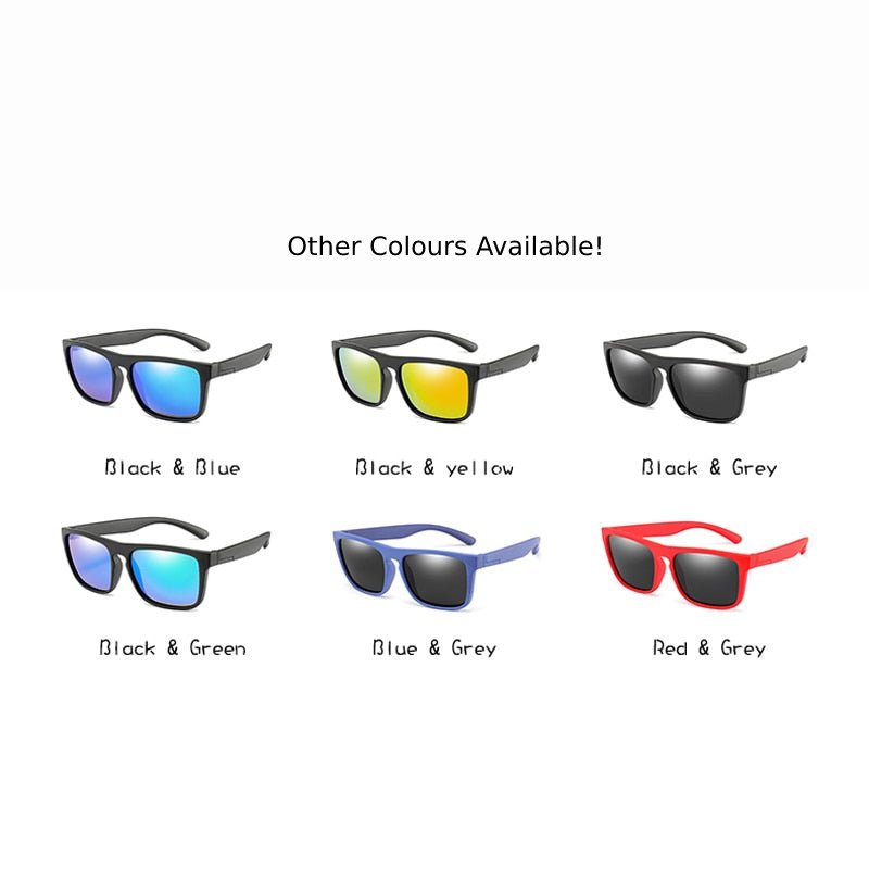 Square Framed Red Colour with Grey Lenses  Bendable and Flexible Kids Polarised Sunglasses