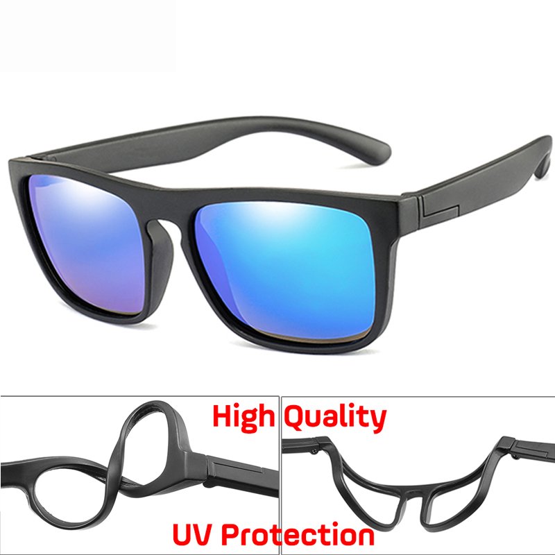 Square Framed Blue Colour with Grey Lenses Bendable and Flexible Kids Polarised Sunglasses