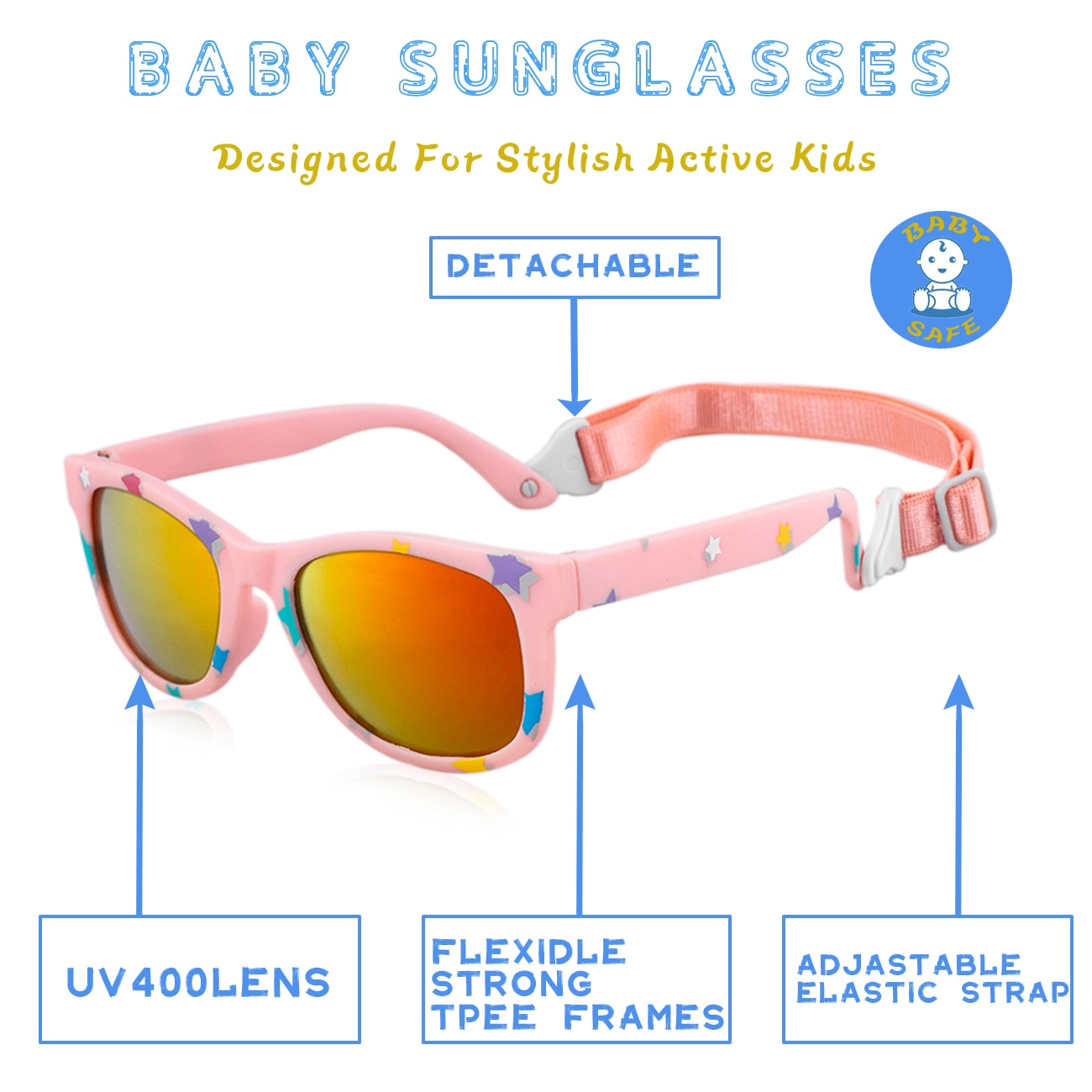 Baby Sunglasses Green Frame with Blue Mirrored Lenses 0-24 Months With Adjustable Strap