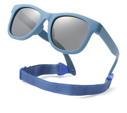 Baby Sunglasses: Chic Navy Blue-Framed Sunglasses with Grey Lenses, Adjustable Strap, Ideal for 0-24 Months