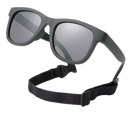 Baby Sunglasses: Stylish Black-Framed Sunglasses with Grey Lenses, Adjustable Strap, Perfect for 0-24 Months